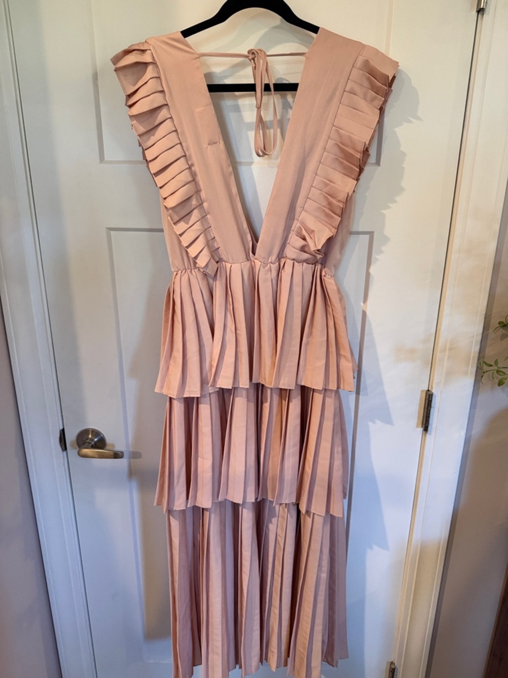 Impressions Pleated V-Neck Tiered Midi Dress in Blush - Picture 2 of 2
